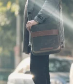 Olive Green & Tan Leather Messenger Bag - Image 3