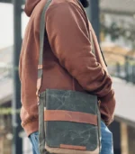 Olive Green & Tan Leather Messenger Bag - Image 5