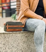 Olive Green & Tan Leather Handbag - Image 3