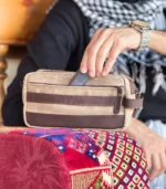 Sand Beige & Chocolate Leather Handbag - Image 3