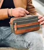 Olive Green & Tan Leather Handbag - Image 2