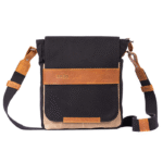 Charcoal Black & Caramel Leather Messenger Bag