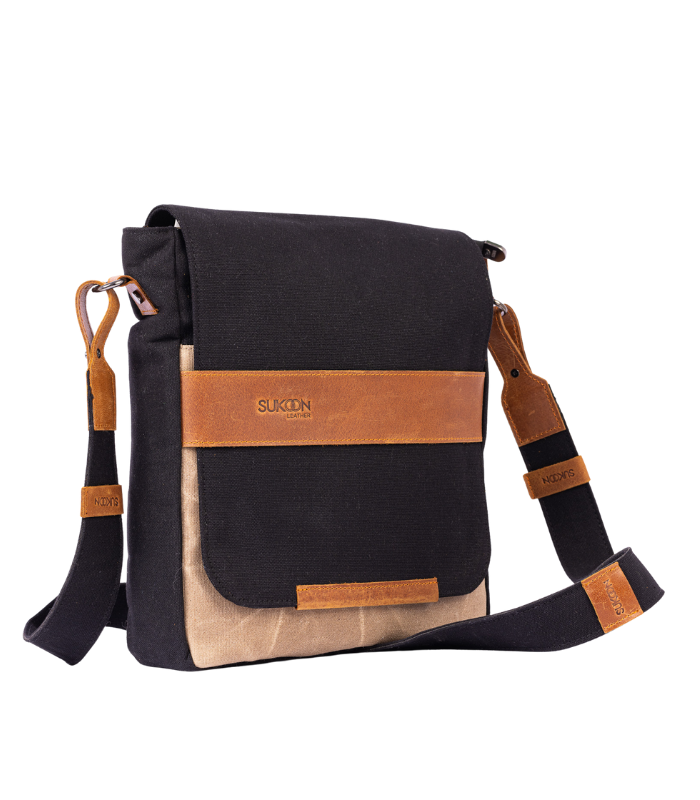 Charcoal Black & Caramel Side Messenger