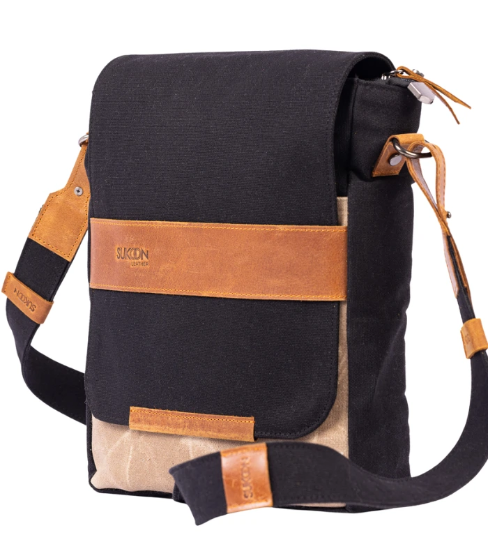 Charcoal Black & Caramel Side Messenger (1)