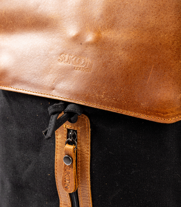 Charcoal & Caramel Backpack Sukoon leather (8)