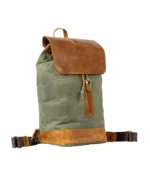 Olive Green & Tan Leather Backpack - Image 3