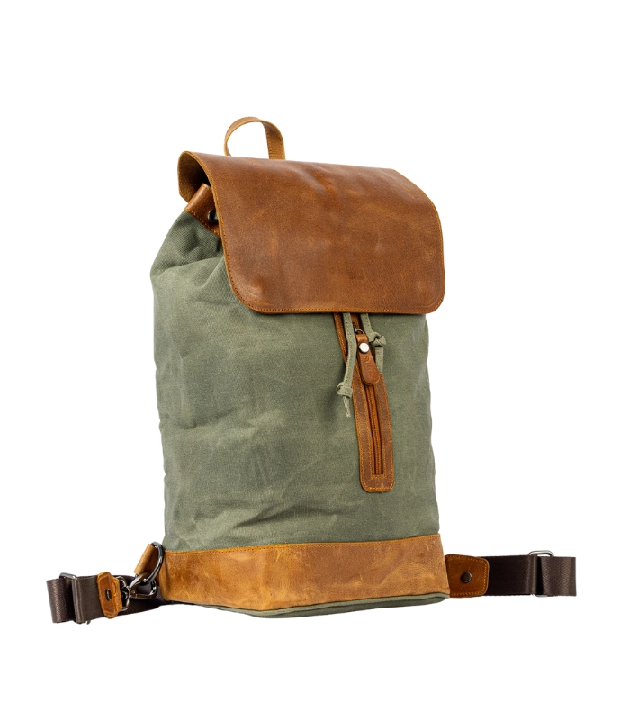 Olive Green & Tan Backpack Sidesukoon leather