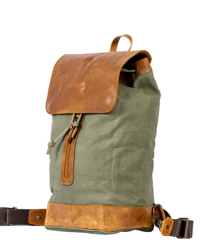 Olive Green & Tan Backpack front sukoon leather (2)