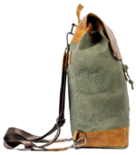 Olive Green & Tan Leather Backpack - Image 4