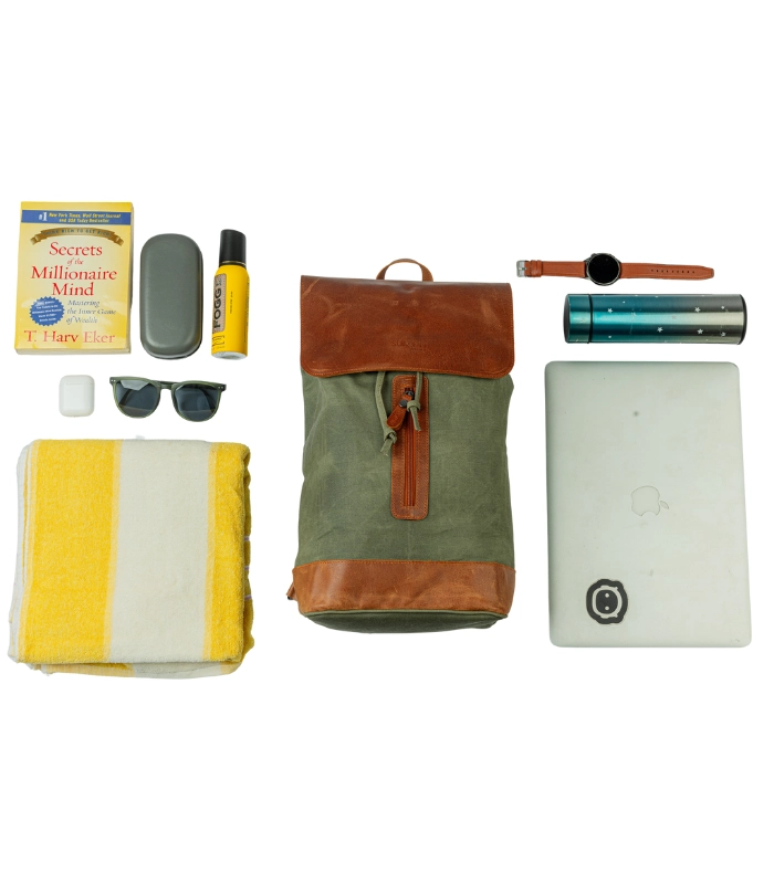 Olive Green & Tan Leather Backpack Bag (2)