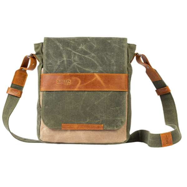 Olive Green & Tan Leather Messenger Bag