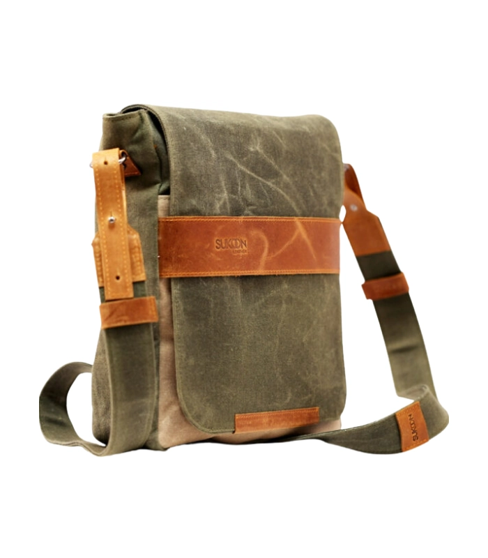 Olive Green & Tan Leather Messenger Bag (2)