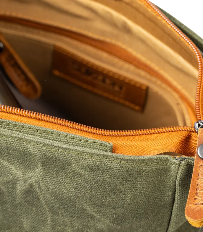 Olive Green & Tan Leather Messenger Bag Main (2)