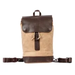 sand beige and chocolate leather backpack from Sukoon Leather made of pull-up leather and waxed canvas