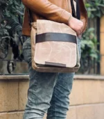 Sand Beige & Chocolate Leather Messenger Bag - Image 2