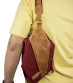 Crimson Nomad crossbody bag worn back