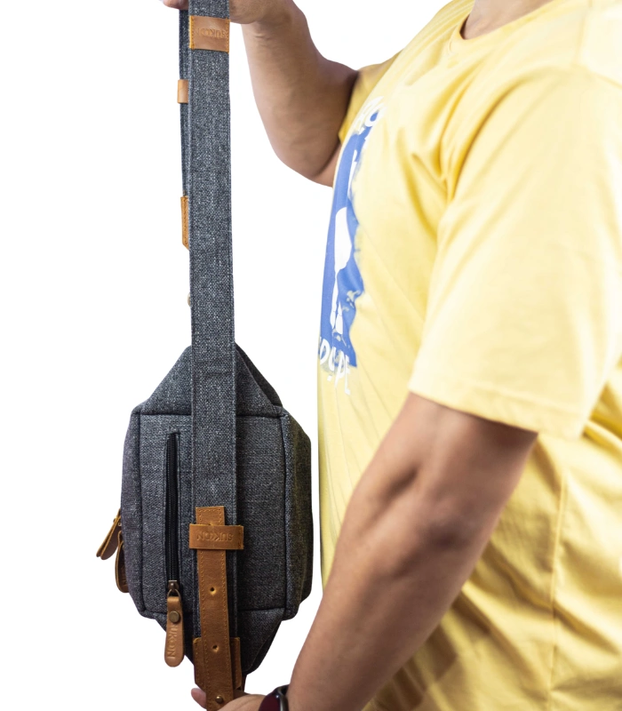 Back View of Midnight Nomad leather crossbody bag by Sukoon