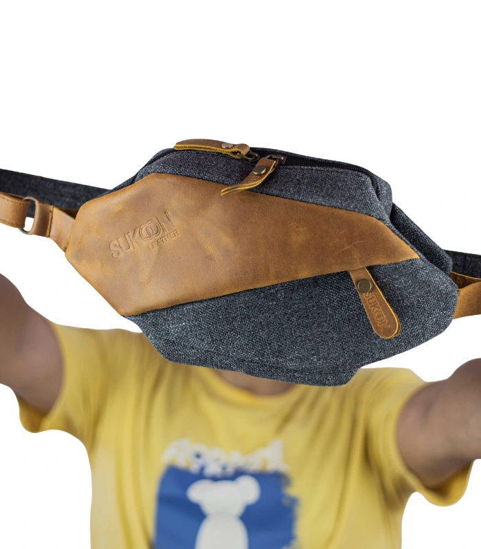 Front View of Midnight Nomad leather crossbody bag by Sukoon