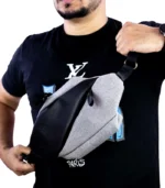 Urban Eclipse leather crossbody bag by Sukoon worn chest