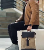 sand beige and chocolate leather backpack from Sukoon Leather made of pull-up leather and waxed canvas