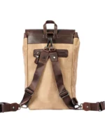 sand beige and chocolate leather backpack from Sukoon Leather made of pull-up leather and waxed canvas