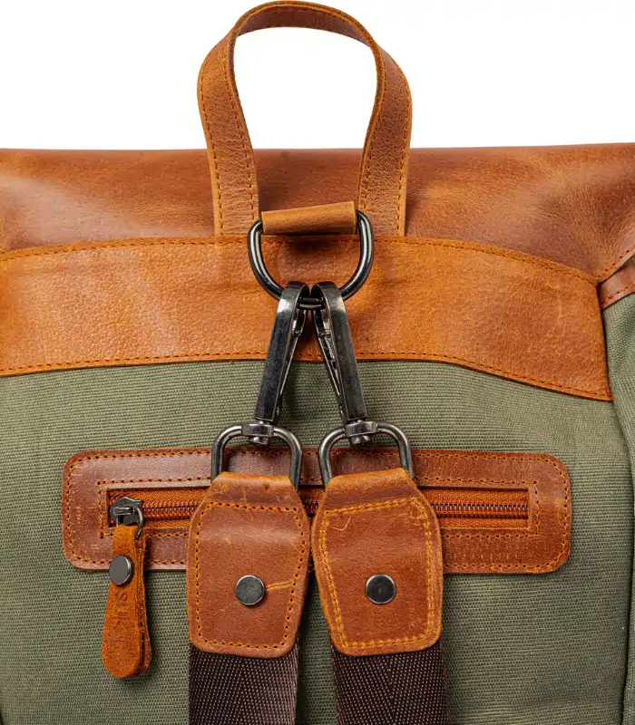 Olive Green & Tan Leather Backpack Bag (3)