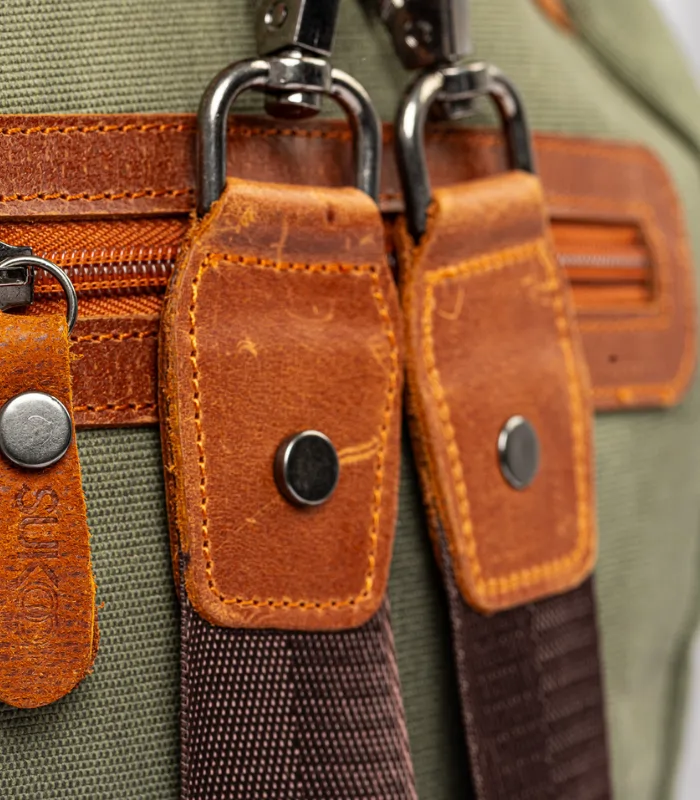 Olive Green & Tan Leather Backpack Bag (4)