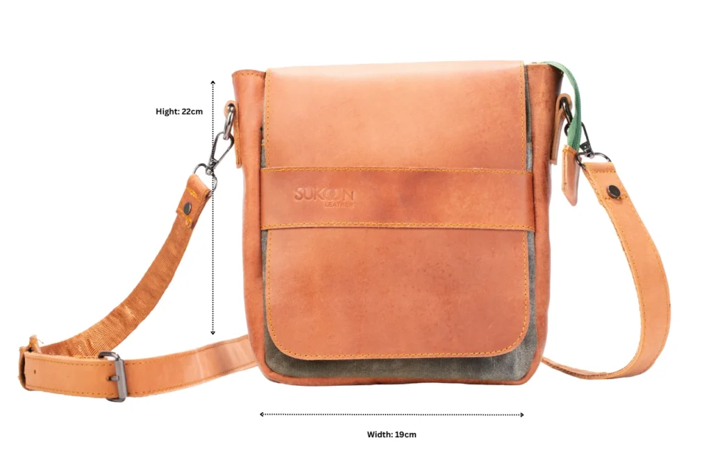 Sunset Olive Small Messenger Dimensions Sukoon Leather