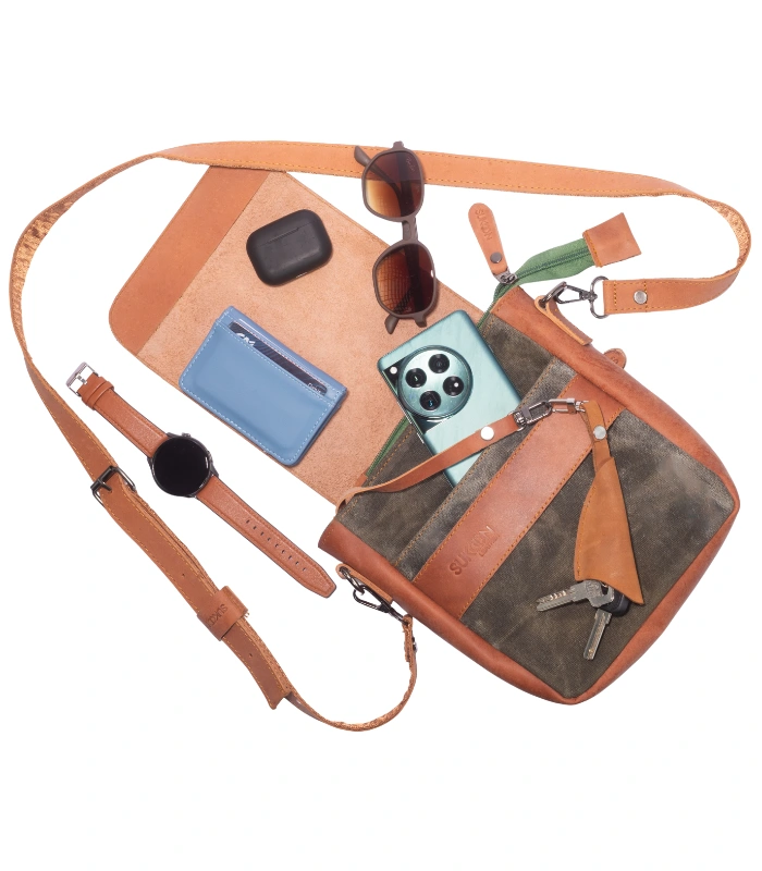 Sunset Olive Small Messenger Sukoon Leather (5)